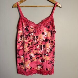 Lane Bryant Pink Floral Lace Trim Cami Tank Top Plus Size 18/20W‎ Beach Vacation